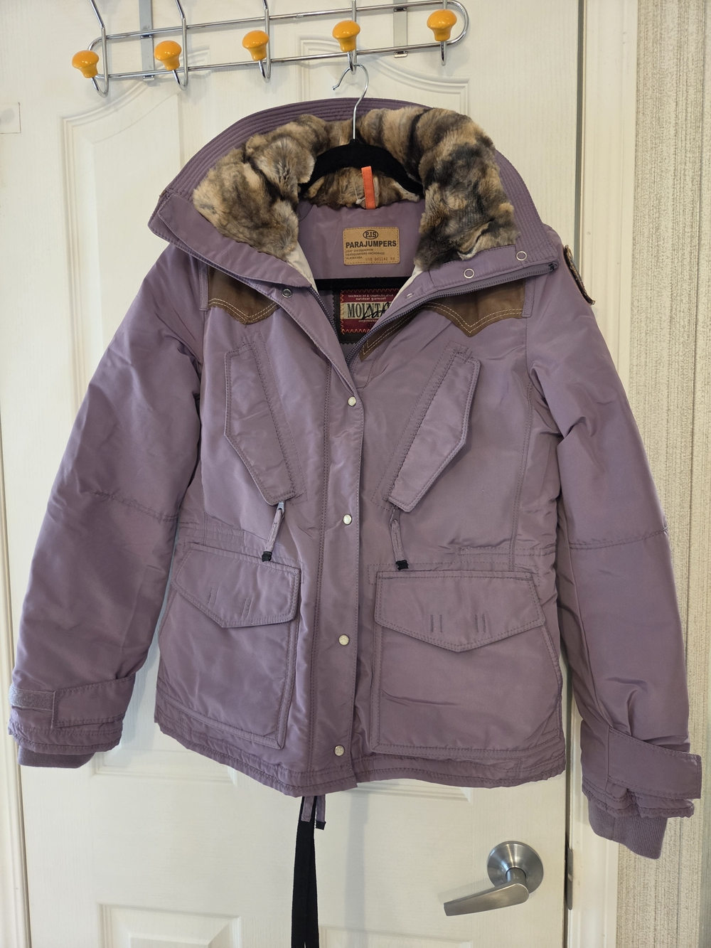 Parajumpers Lavender Purple Parka Jacket with Faux Fur Trim